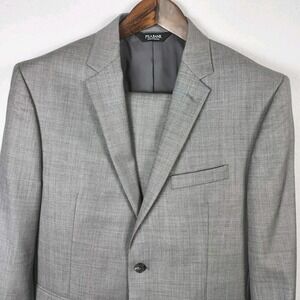 Jos. A. Bank All Wool 2pc Suit Mens 44S 37R Pants Gray Sharkskin Slim Fit Career